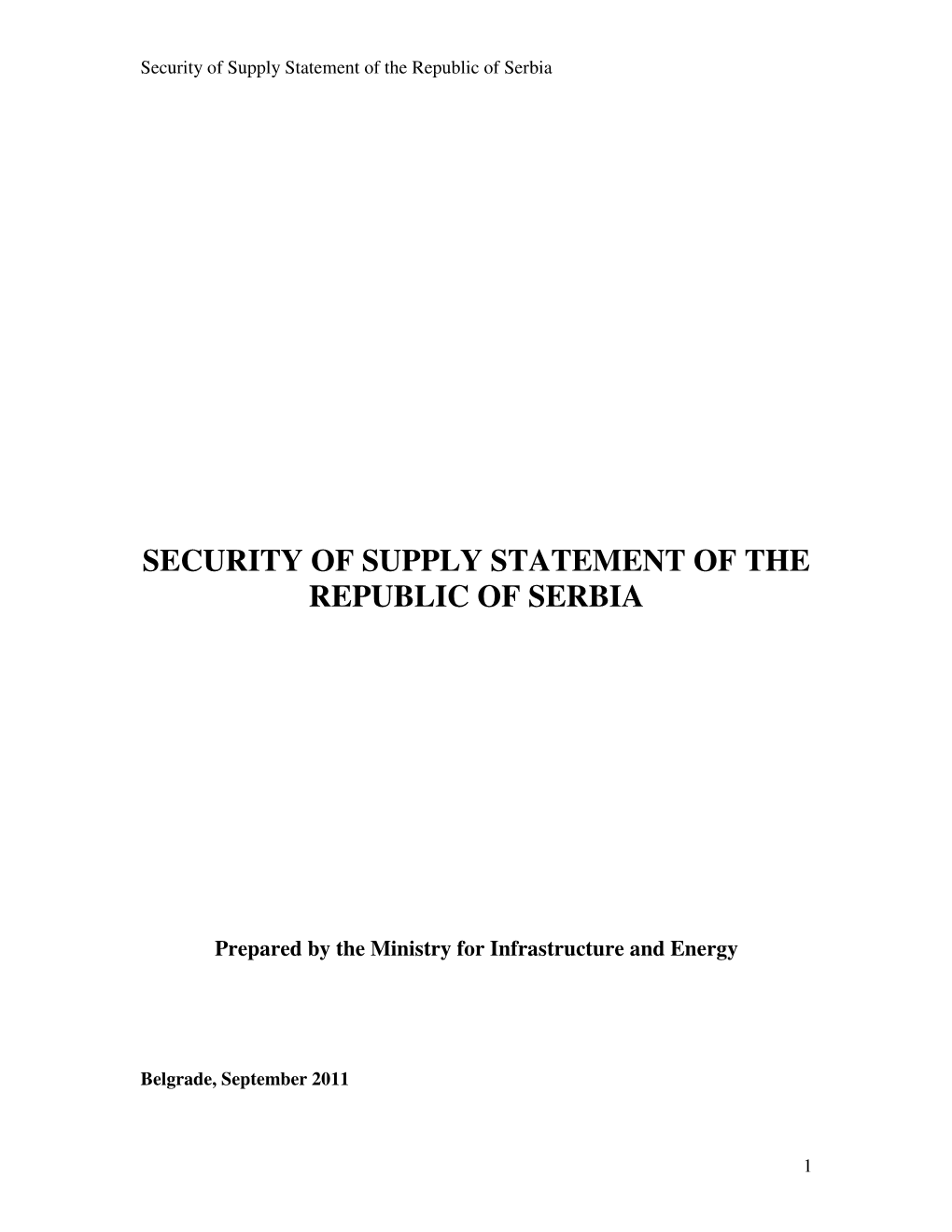 Security of Supply Statement of the Republic of Serbia