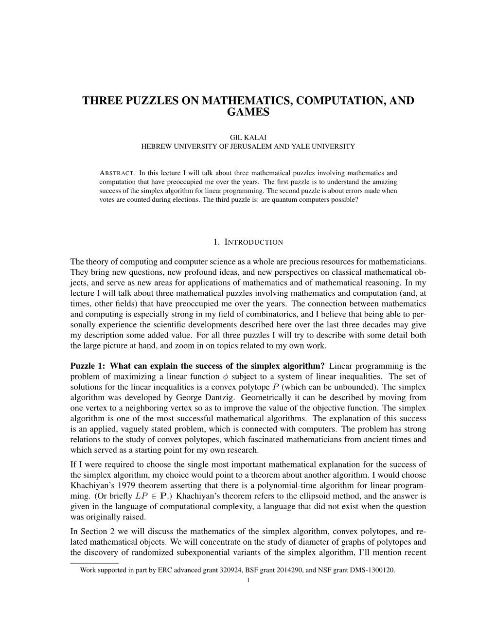 Three Puzzles on Mathematics, Computation, and Games