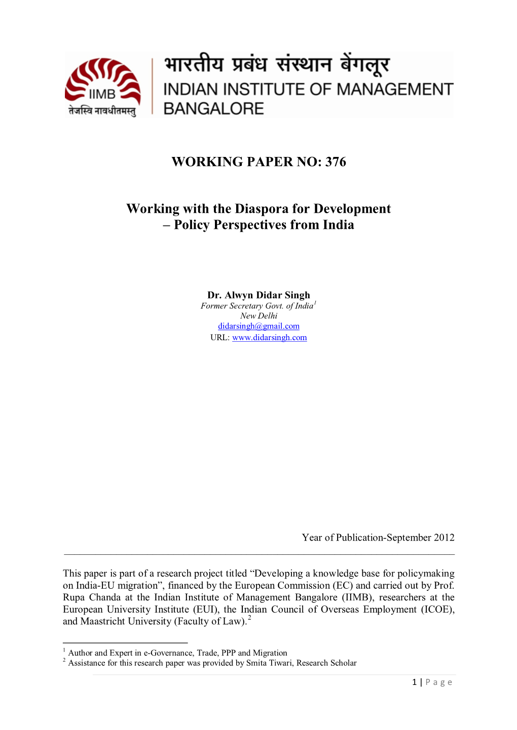 376 Working with the Diaspora for Development – Policy Perspectives