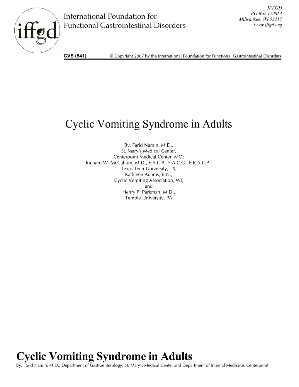 Cyclic Vomiting Syndrome in Adults