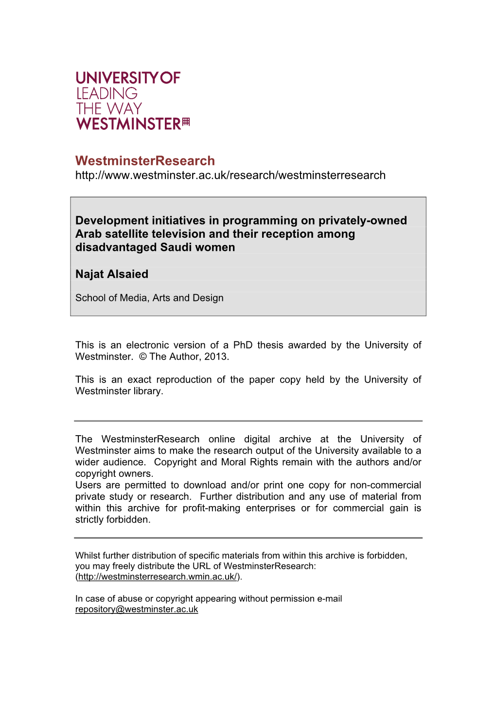 Development Initiatives in Programming on Privately-Owned Arab Satellite Television and Their Reception Among Disadvantaged Saudi Women