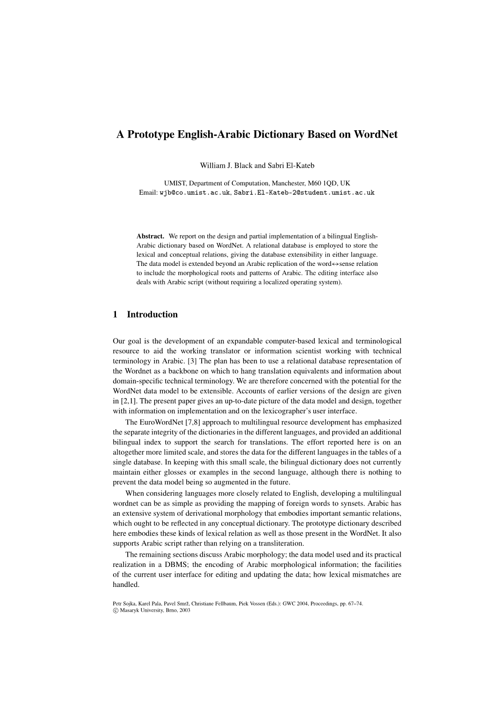 A Prototype English-Arabic Dictionary Based on Wordnet