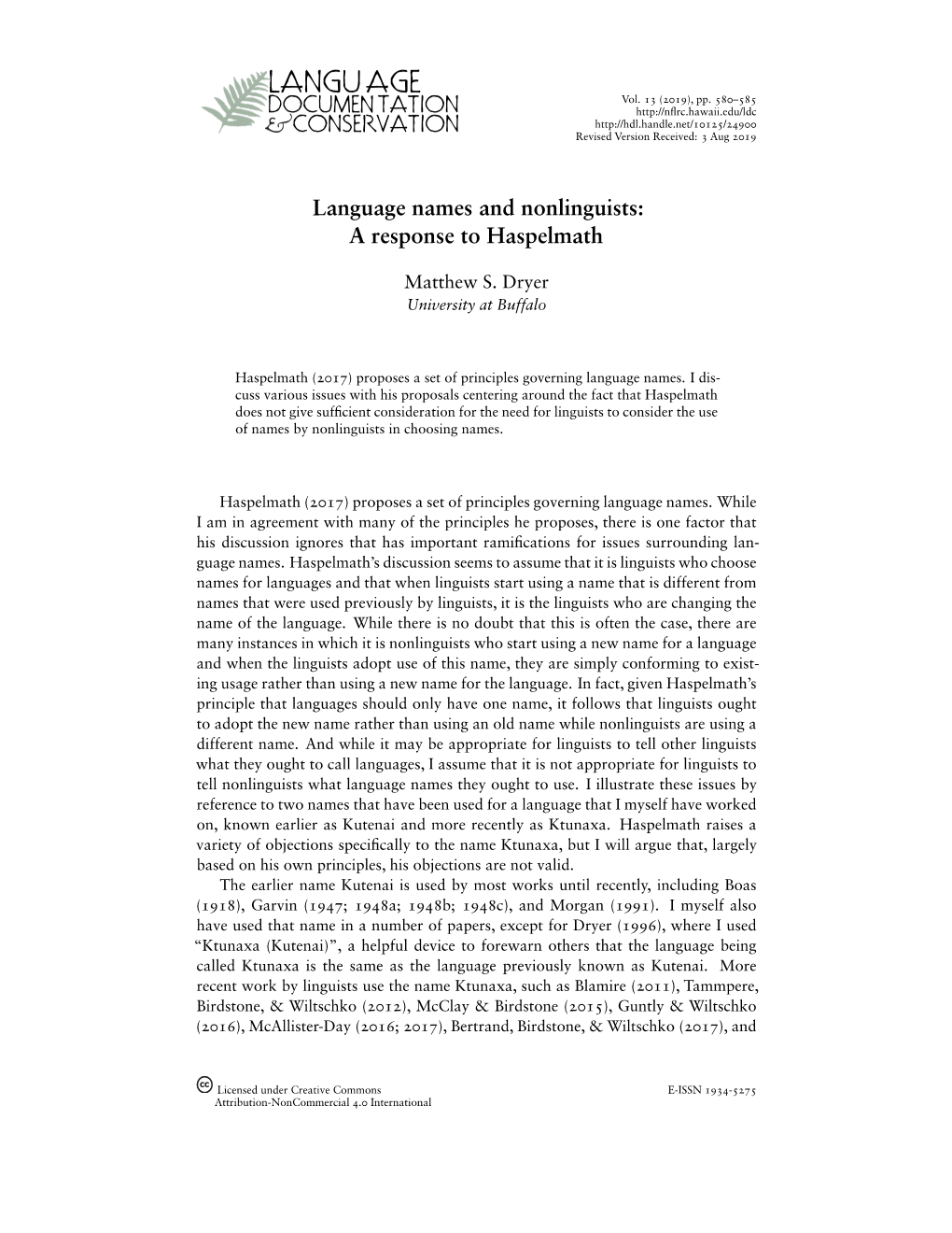Language Names and Nonlinguists: a Response to Haspelmath