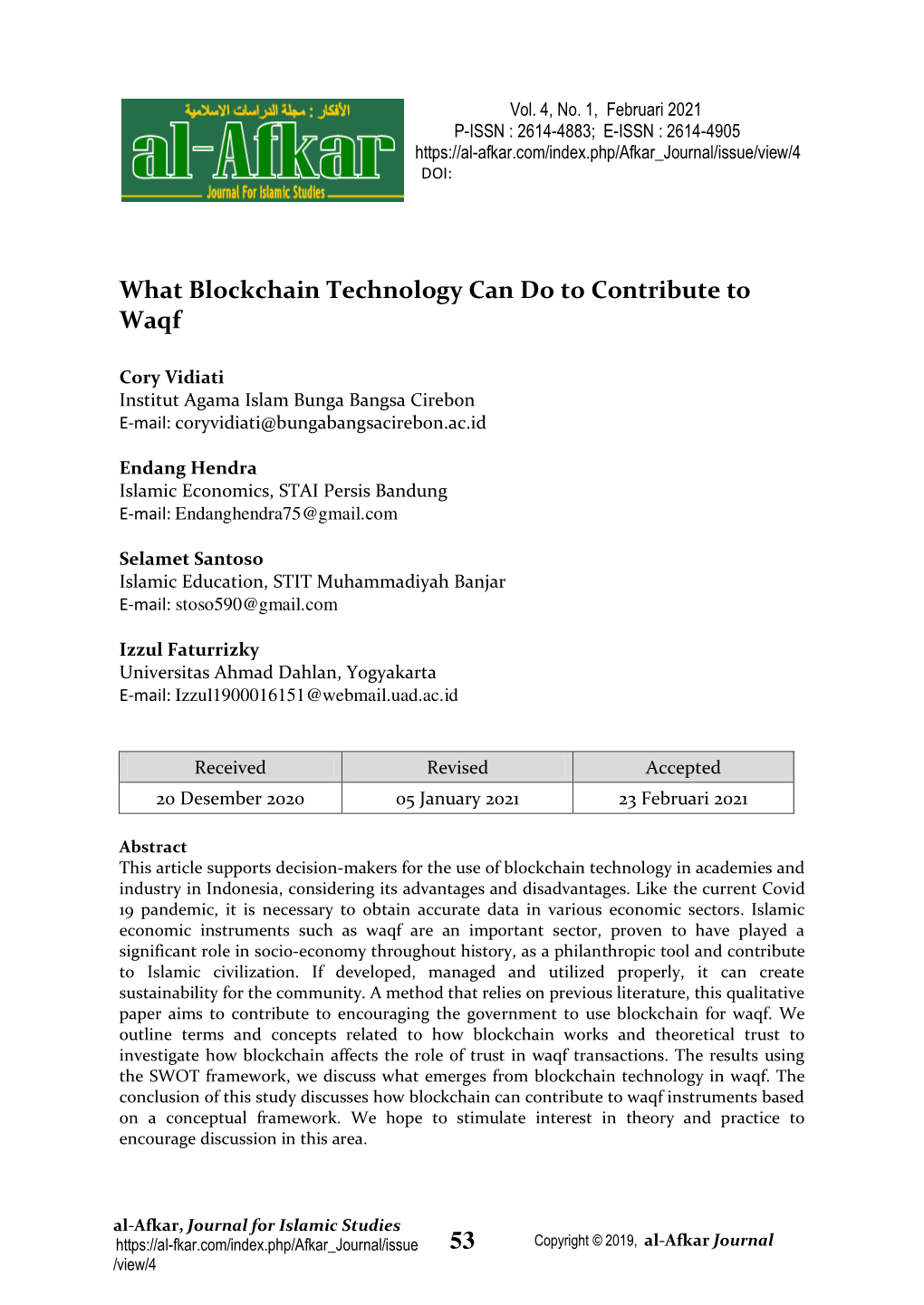 53 What Blockchain Technology Can Do to Contribute to Waqf