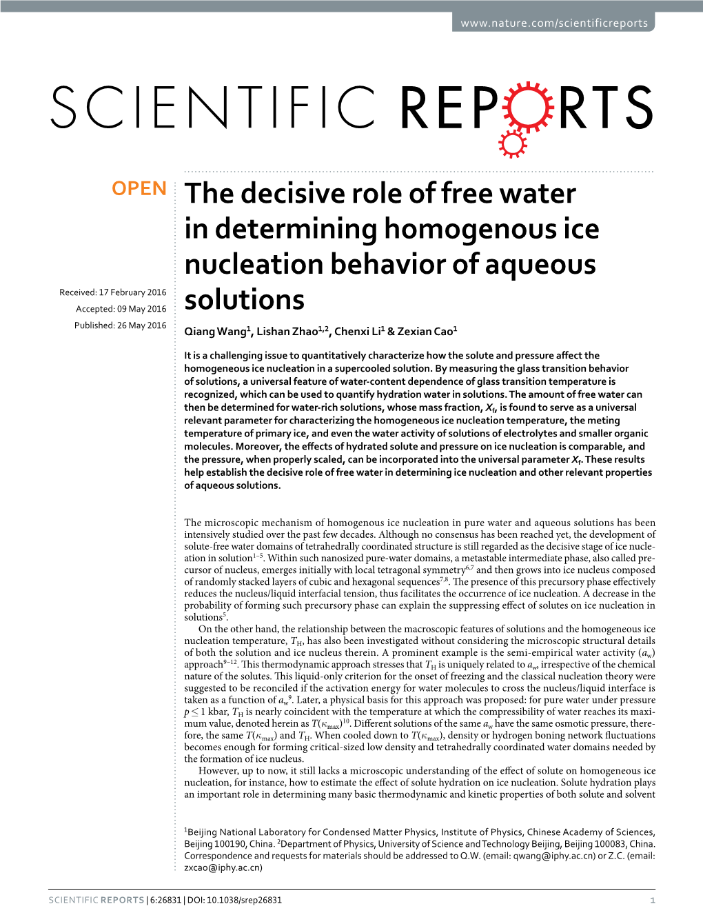 The Decisive Role of Free Water in Determining Homogenous Ice