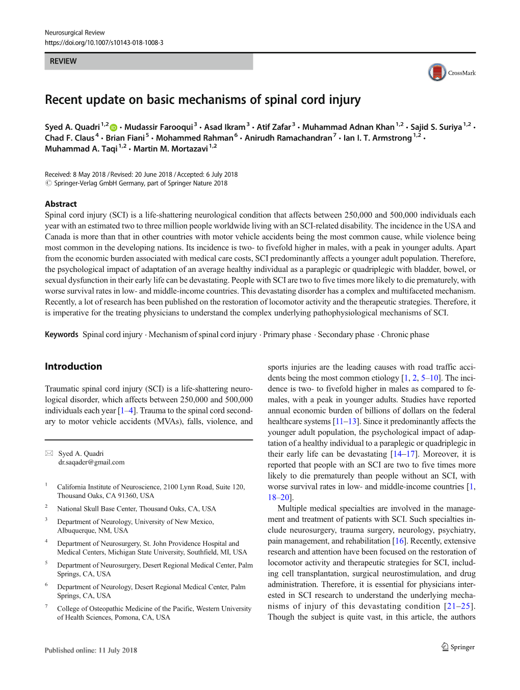 Recent Update on Basic Mechanisms of Spinal Cord Injury