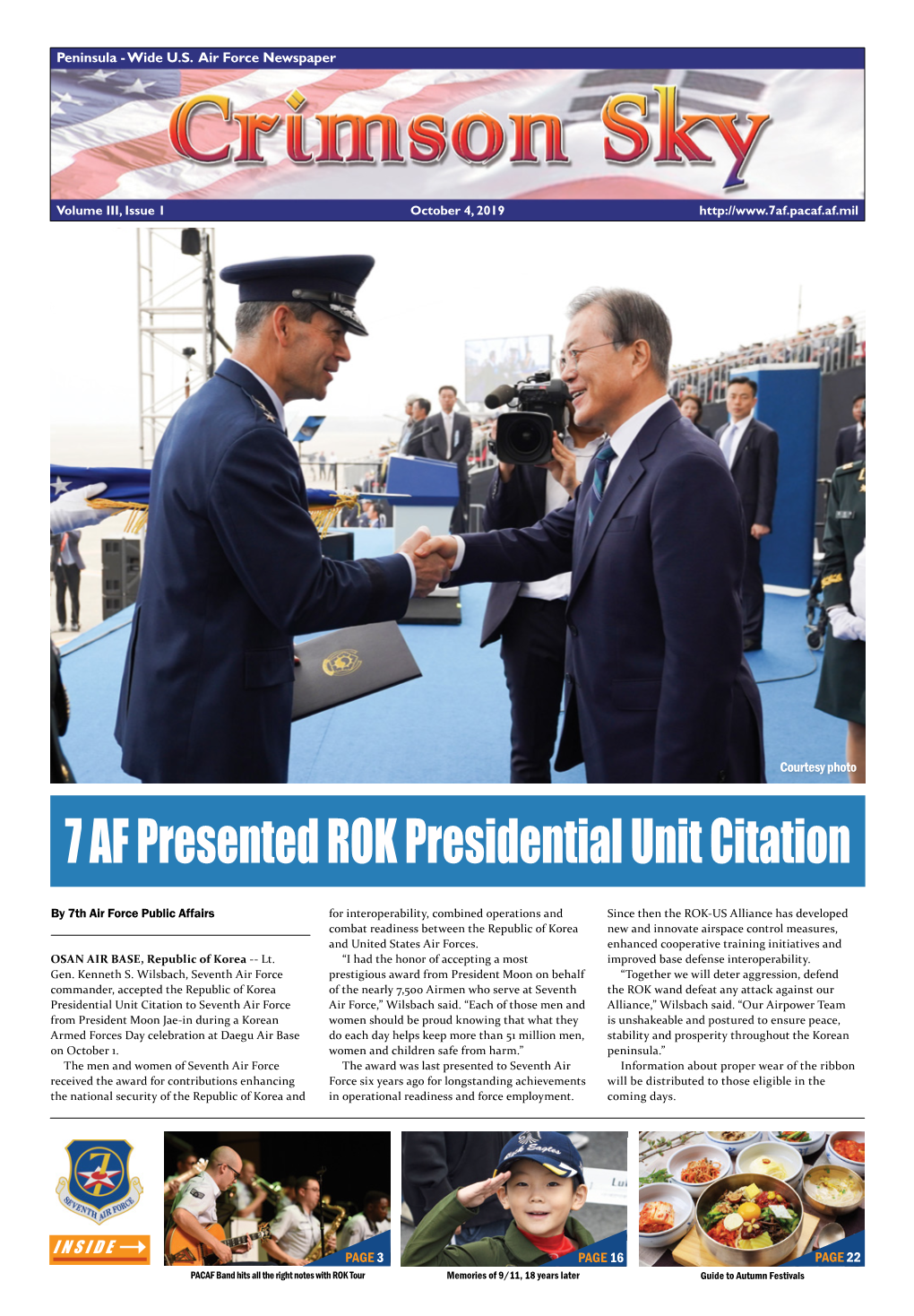 7 AF Presented ROK Presidential Unit Citation