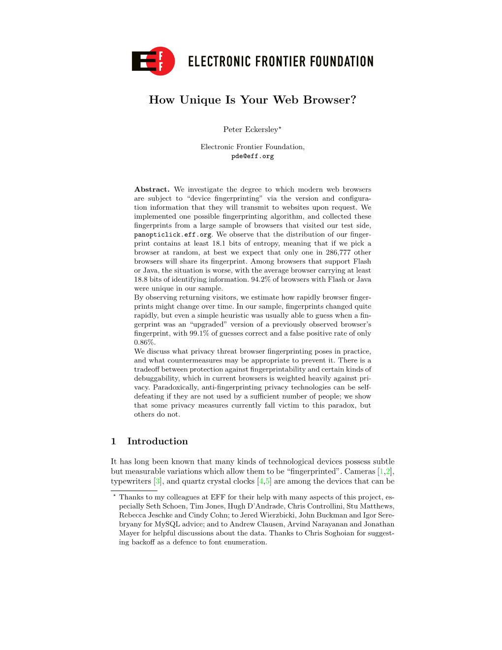 “How Unique Is Your Web Browser?” (PDF)