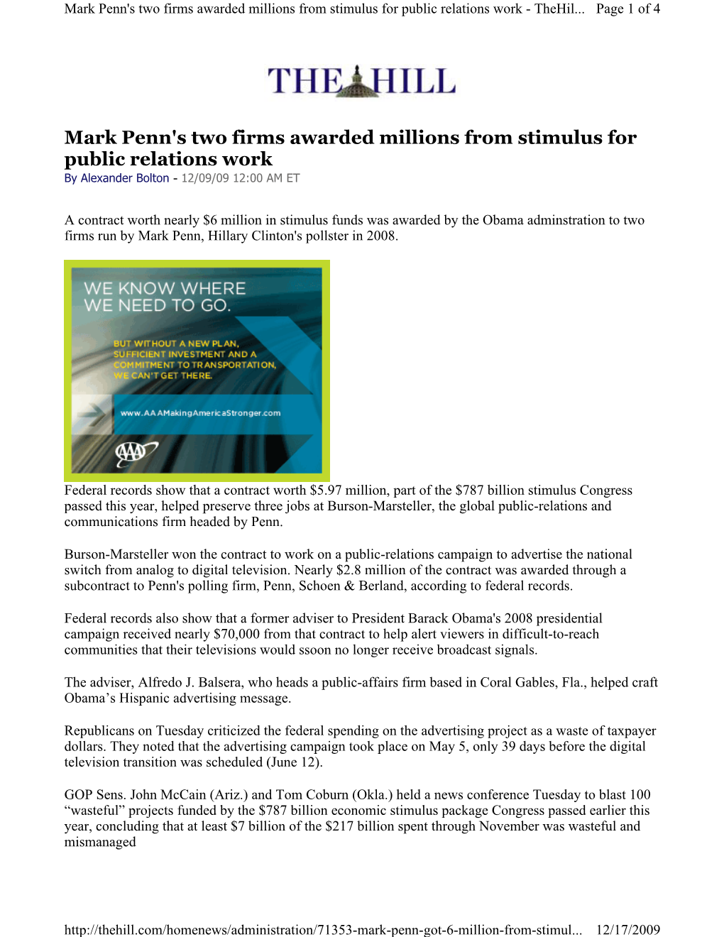 Mark Penn's Two Firms Awarded Millions from Stimulus for Public Relations Work - Thehil