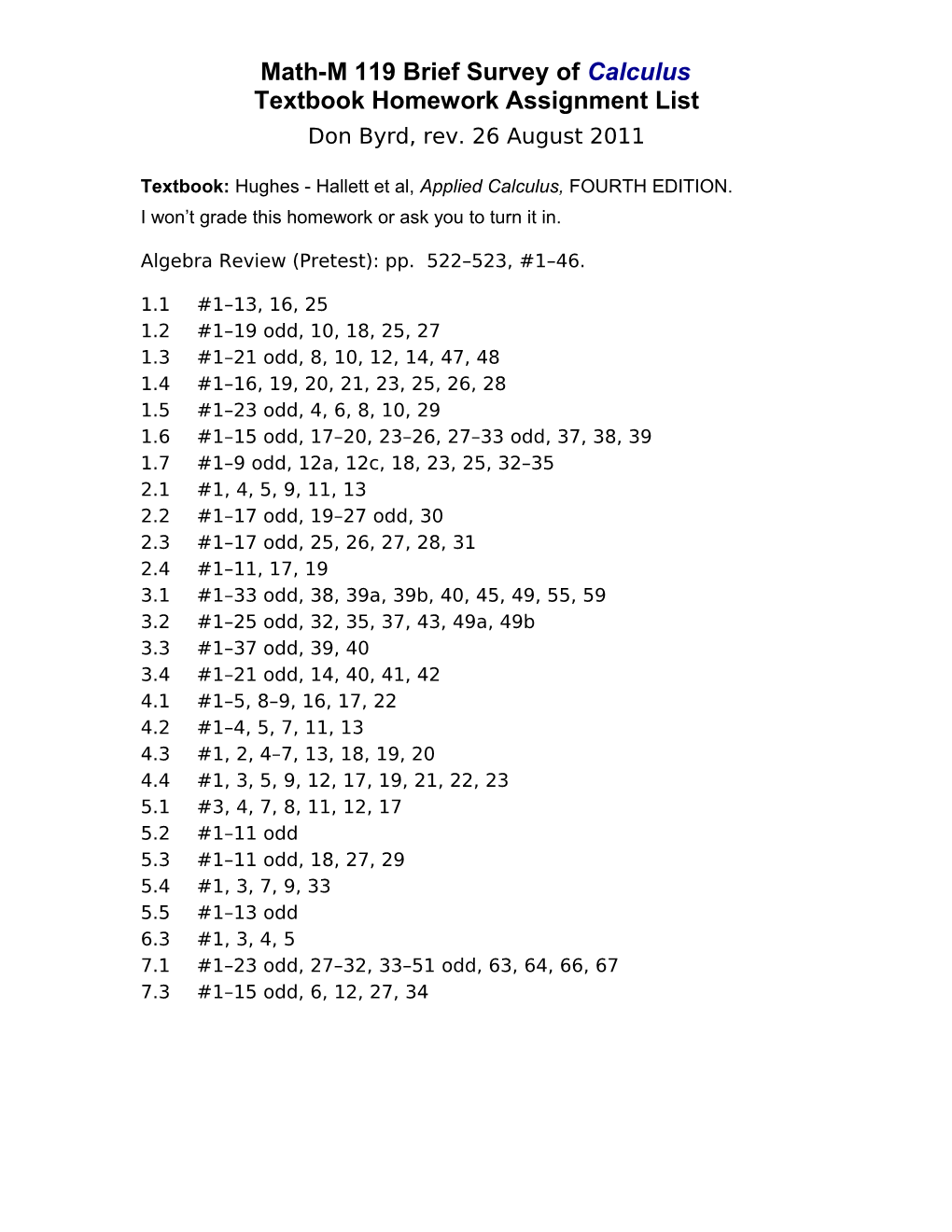 Math-M 119 Brief Survey of Calculus