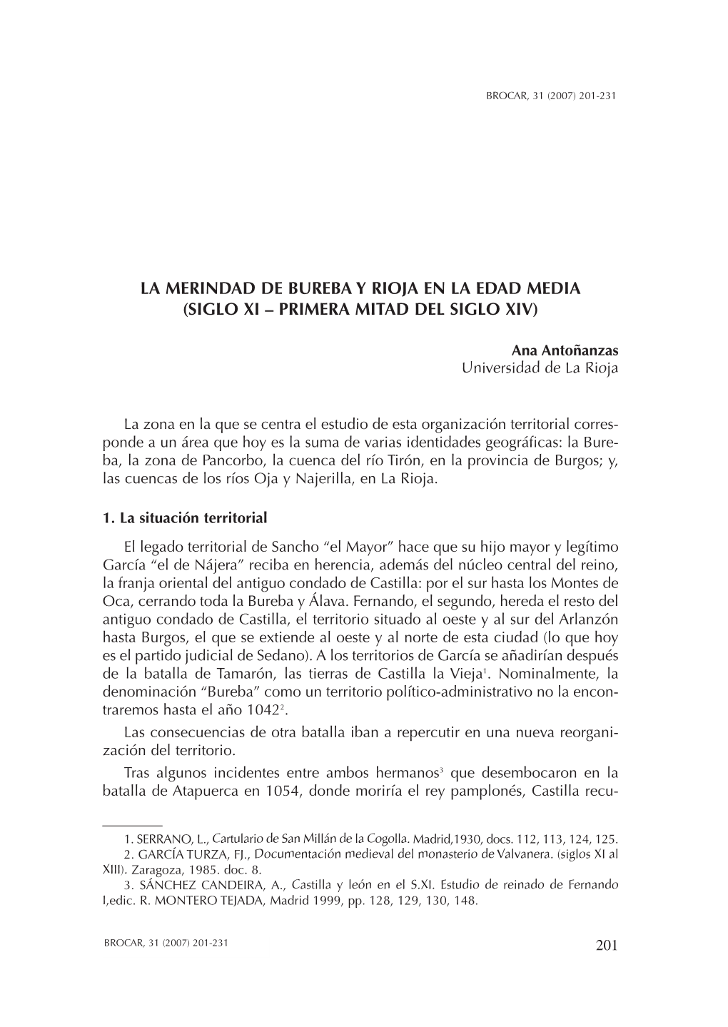 La Merindad De Bureba Y Rioja En La Edad Media (Siglo Xi – Primera Mitad Del Siglo Xiv)