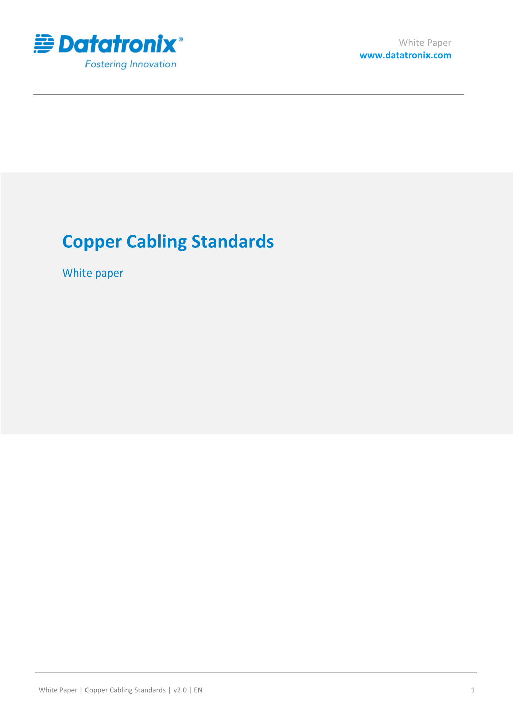 Copper Cabling Standards White Paper