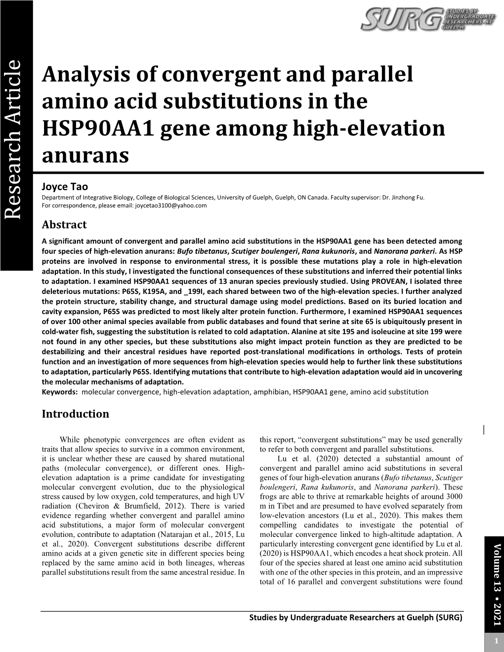 Analysis of Convergent and Parallel Amino Acid Substitutions in the HSP90AA1 Gene Among High-Elevation Anurans