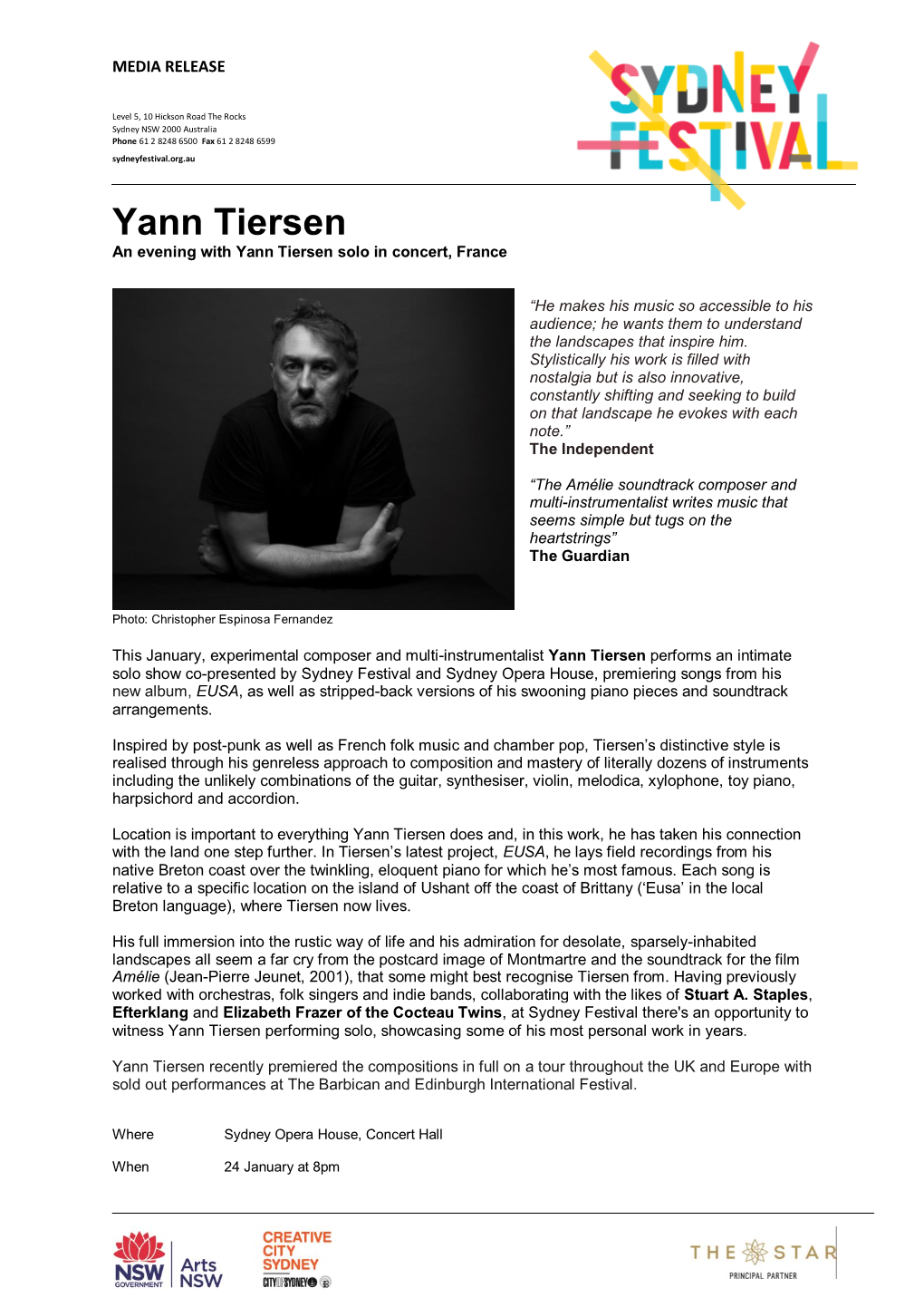 Yann Tiersen an Evening with Yann Tiersen Solo in Concert, France