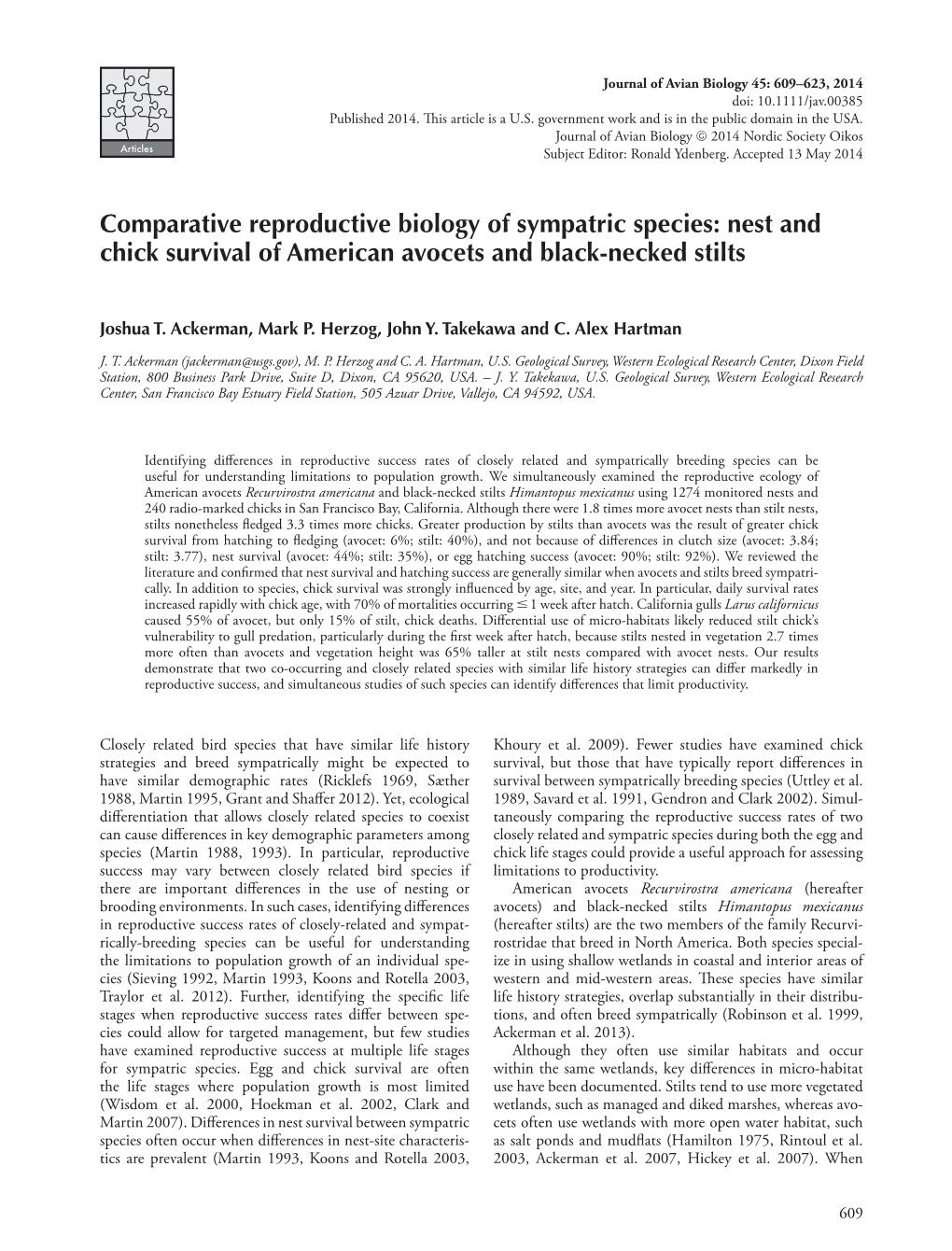 Nest and Chick Survival of American Avocets and Black-Necked Stilts