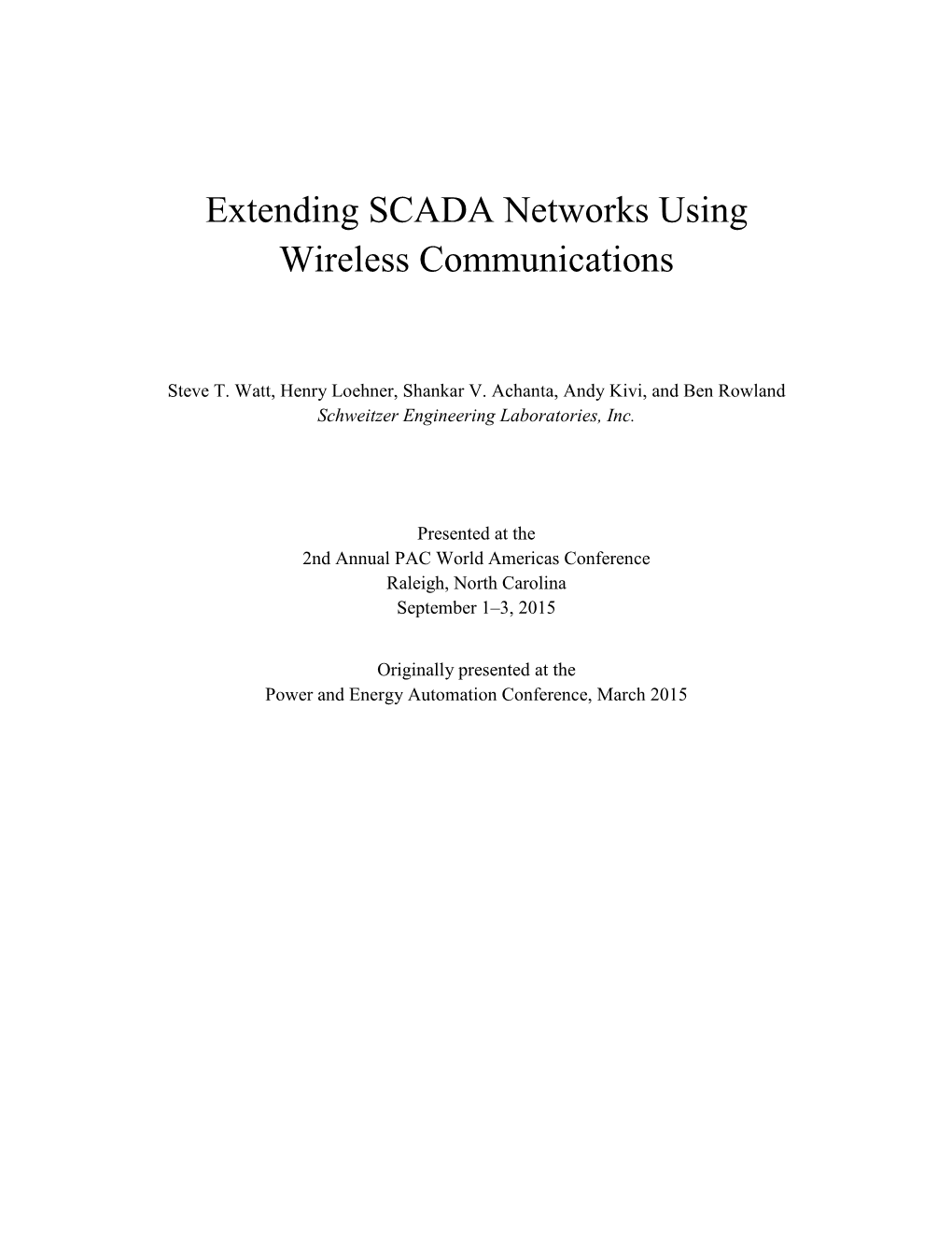 Extending SCADA Networks Using Wireless Communications