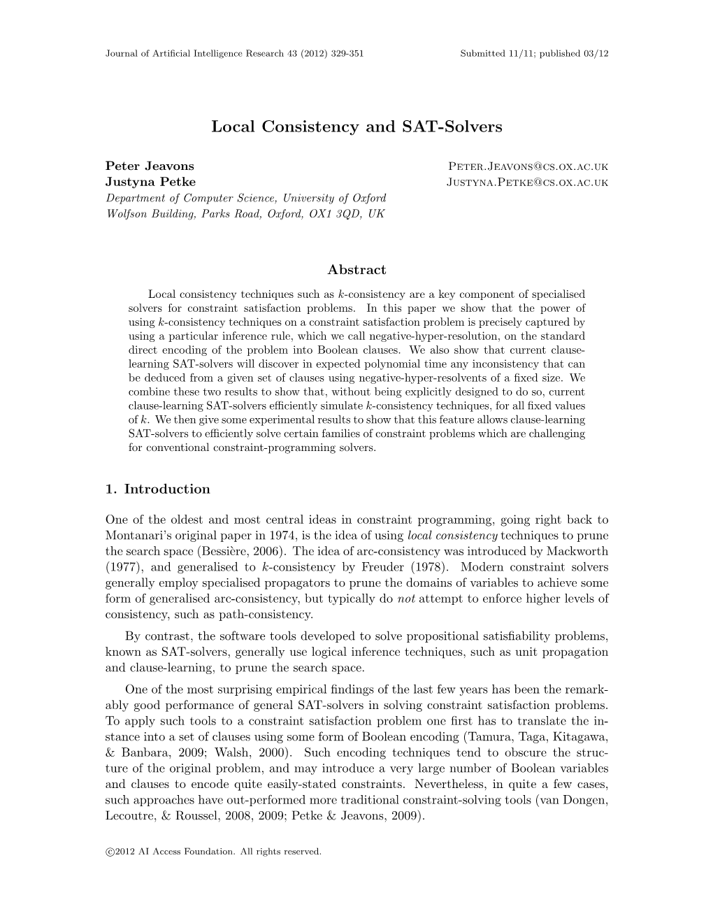 Local Consistency and SAT-Solvers