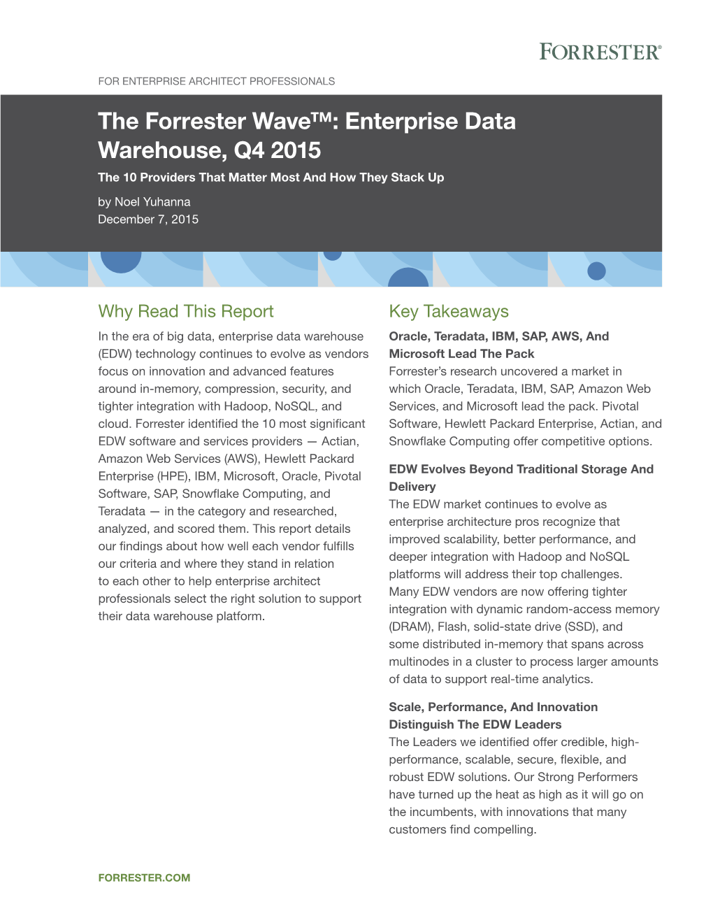 The Forrester Wave: Enterprise Data Warehouse, Q4 2015
