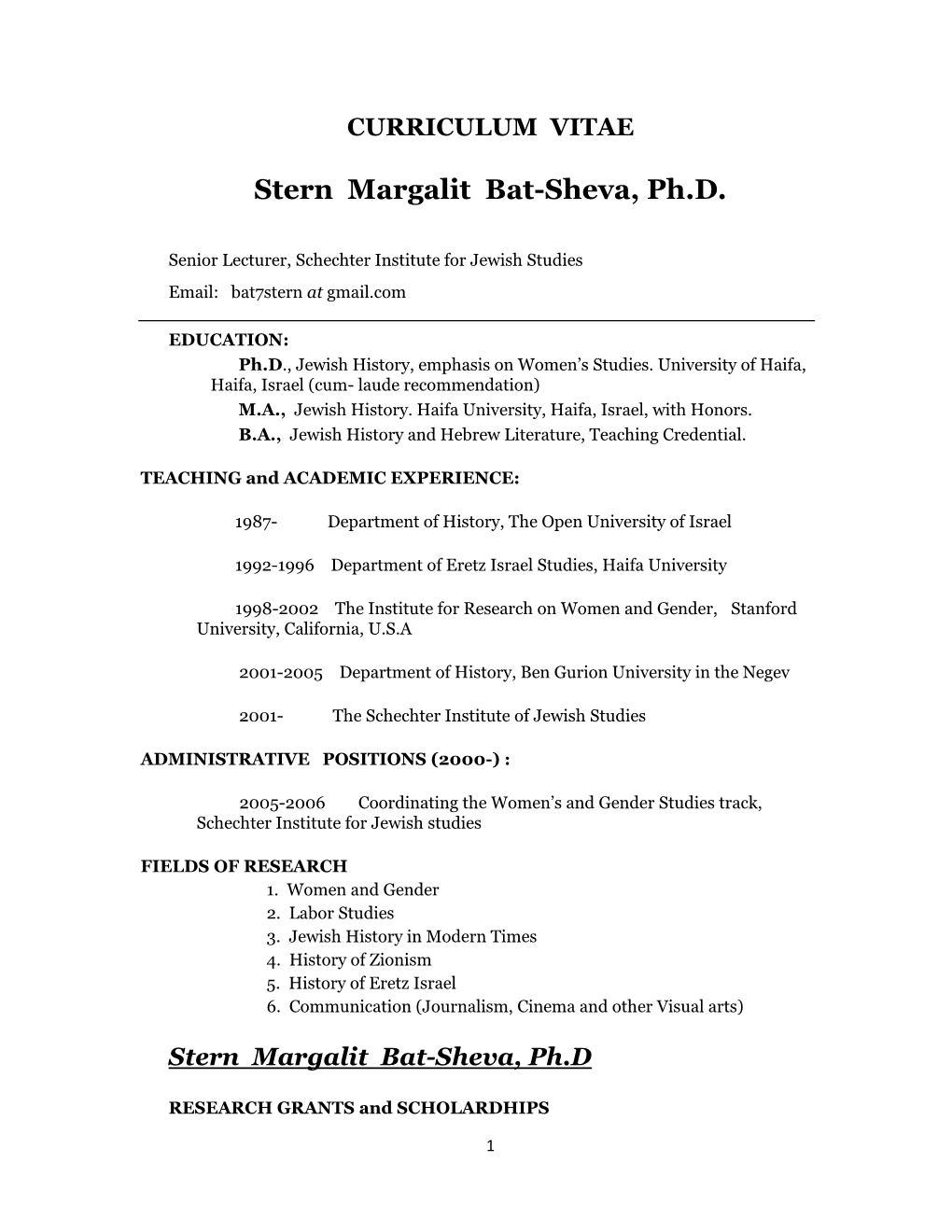 Download Prof. Bat-Sheva Margalit Stern's CV