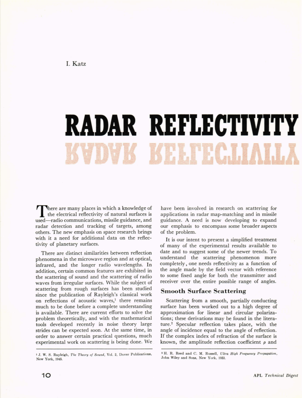 Radar Reflectivity of the Earth's Surface