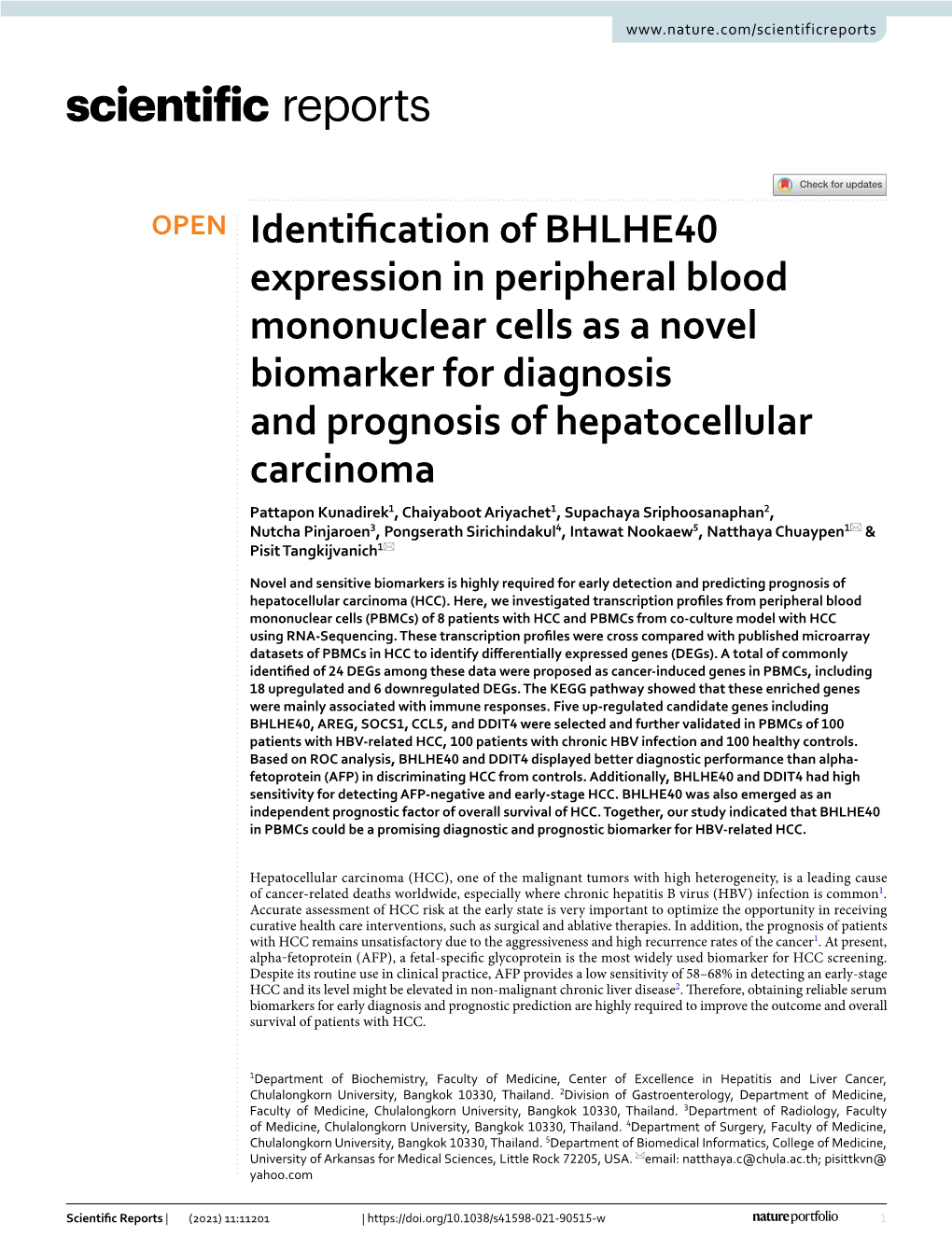 Identification of BHLHE40 Expression in Peripheral Blood Mononuclear