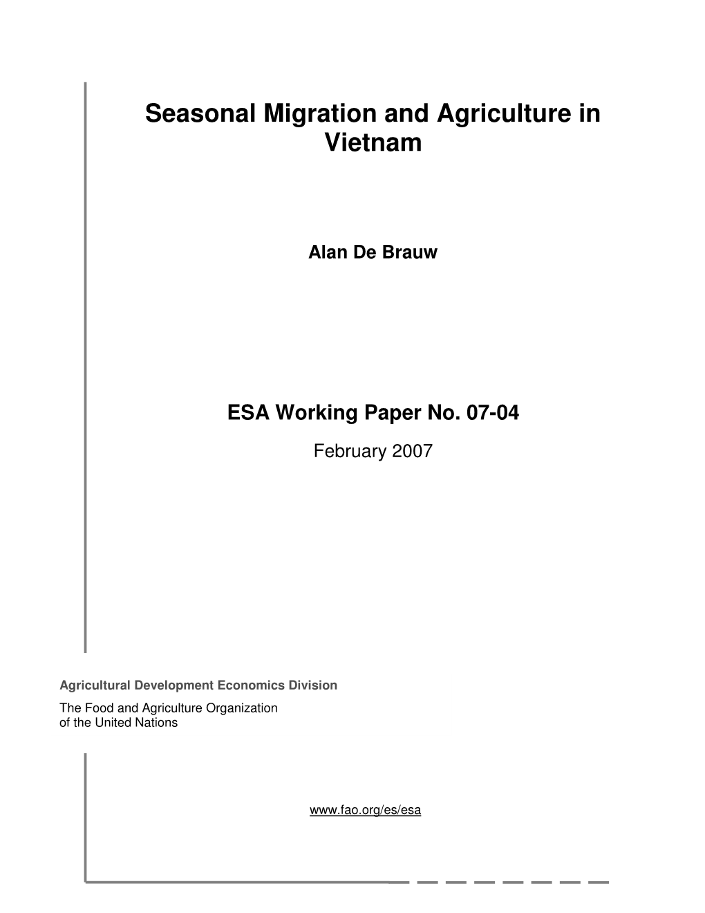 Seasonal Migration and Agriculture in Vietnam