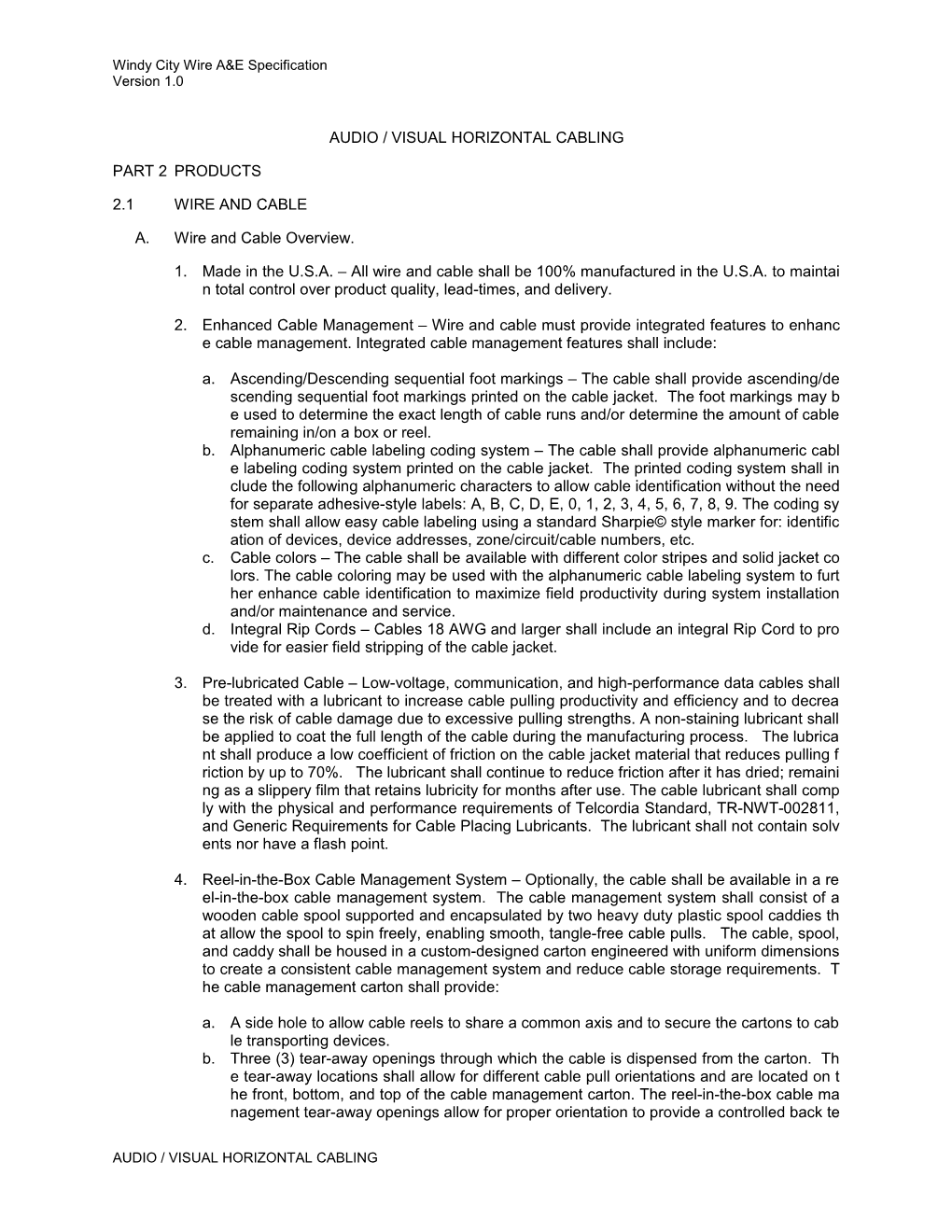 Windy City Wire A&E Specification s1