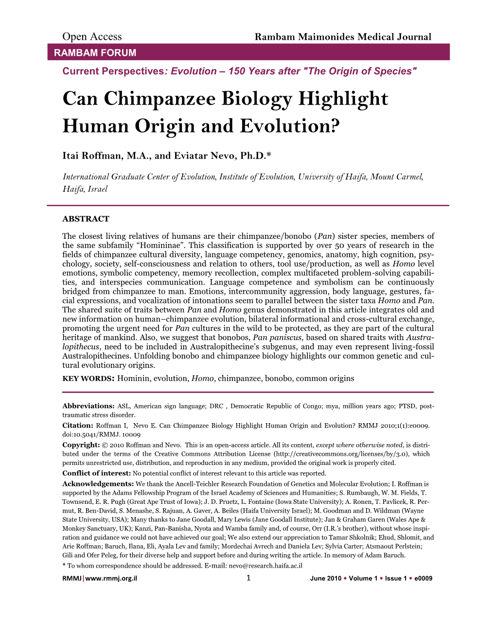 Can Chimpanzee Biology Highlight Human Origin and Evolution?