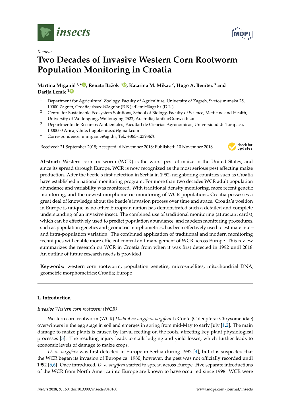 Two Decades of Invasive Western Corn Rootworm Population Monitoring in Croatia