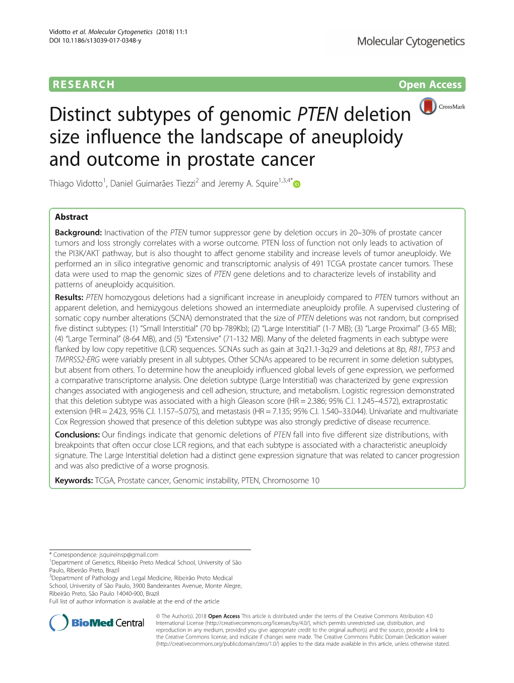 Distinct Subtypes of Genomic PTEN Deletion Size Influence The