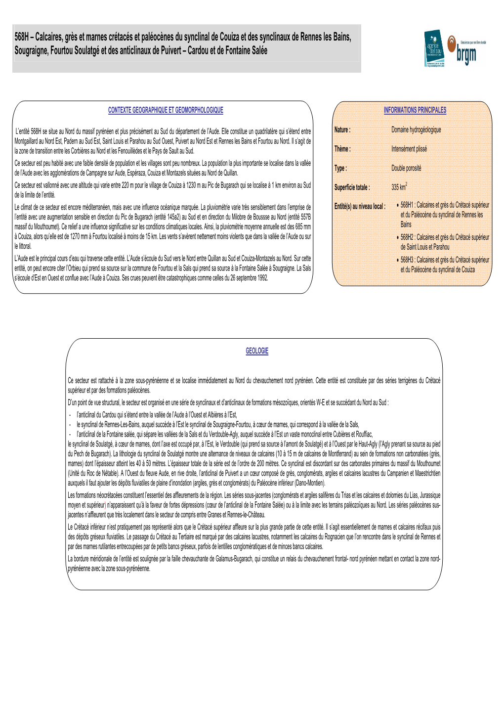 568H – Calcaires, Grès Et Marnes Crétacés Et Paléocènes Du Synclinal