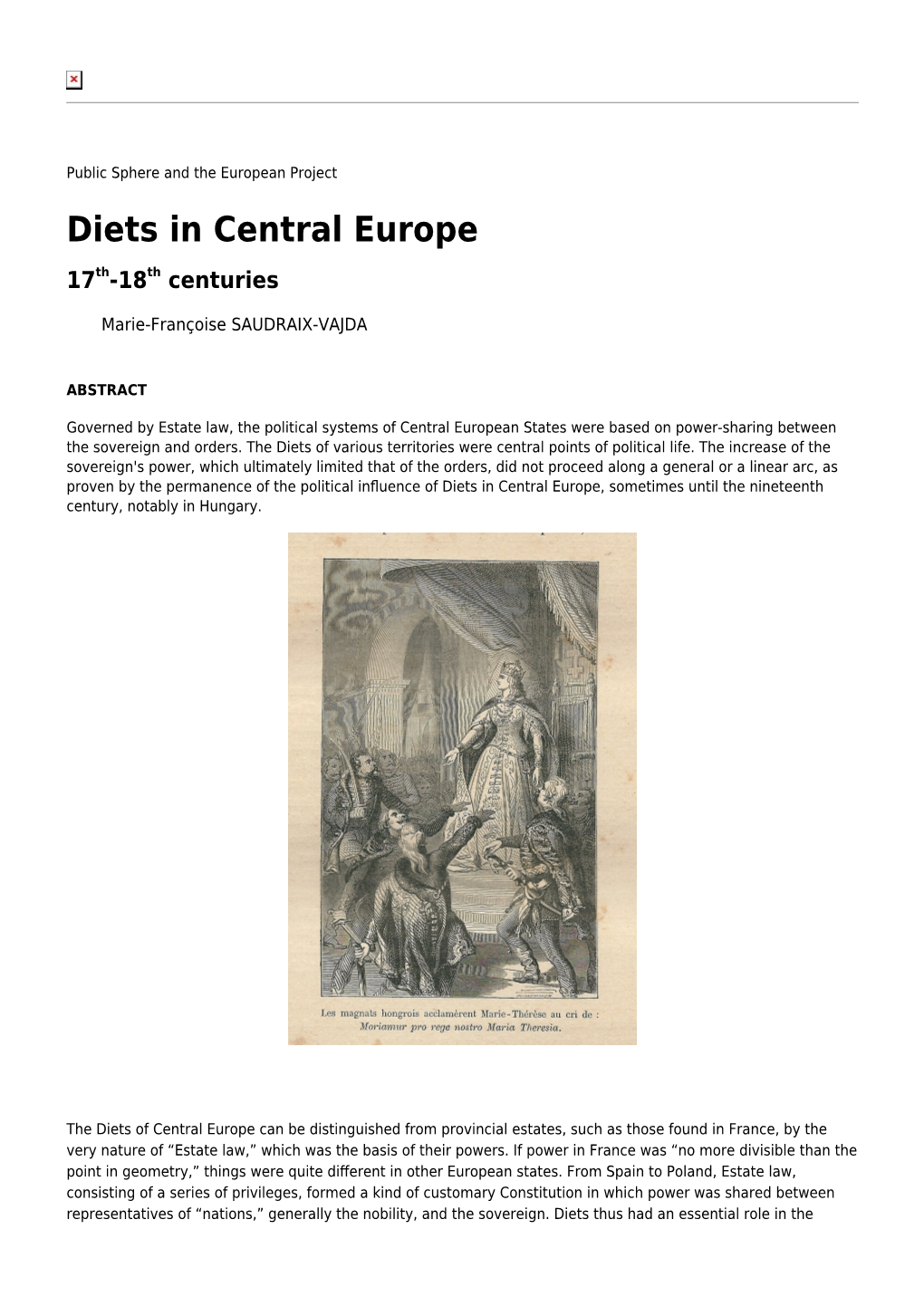 Diets in Central Europe 17Th-18Th Centuries