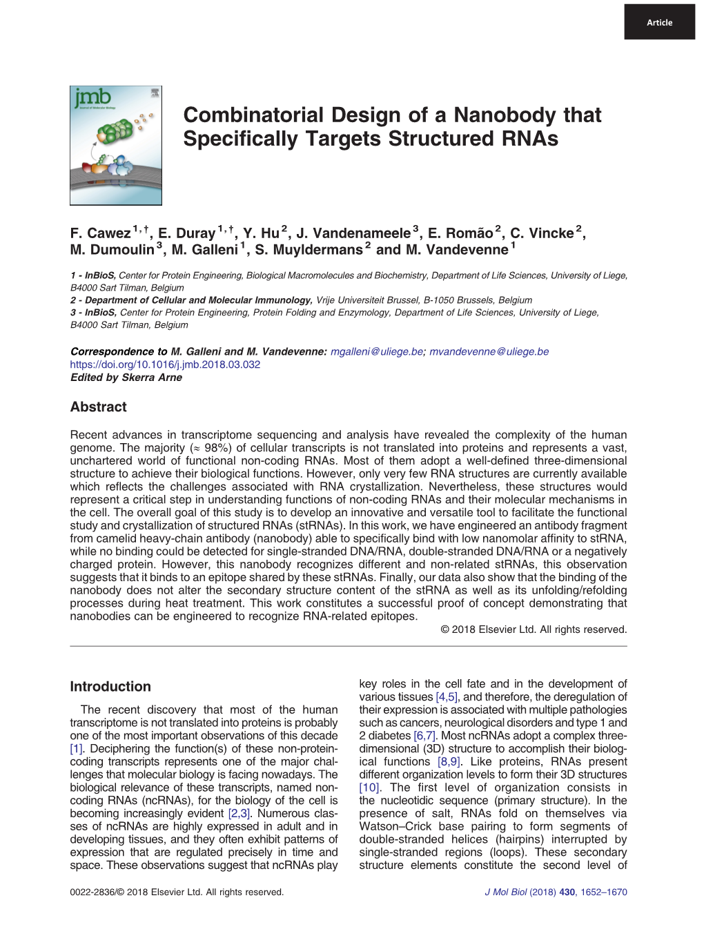 Combinatorial Design of a Nanobody That Specifically Targets Structured Rnas