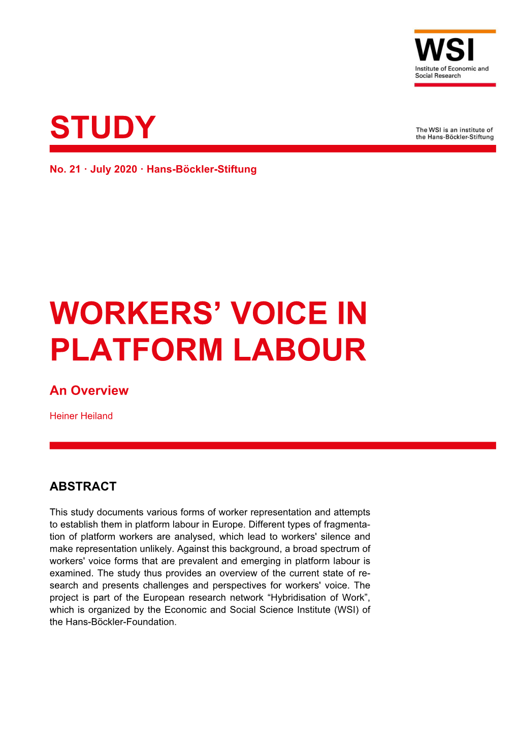 Study Workers' Voice in Platform Labour