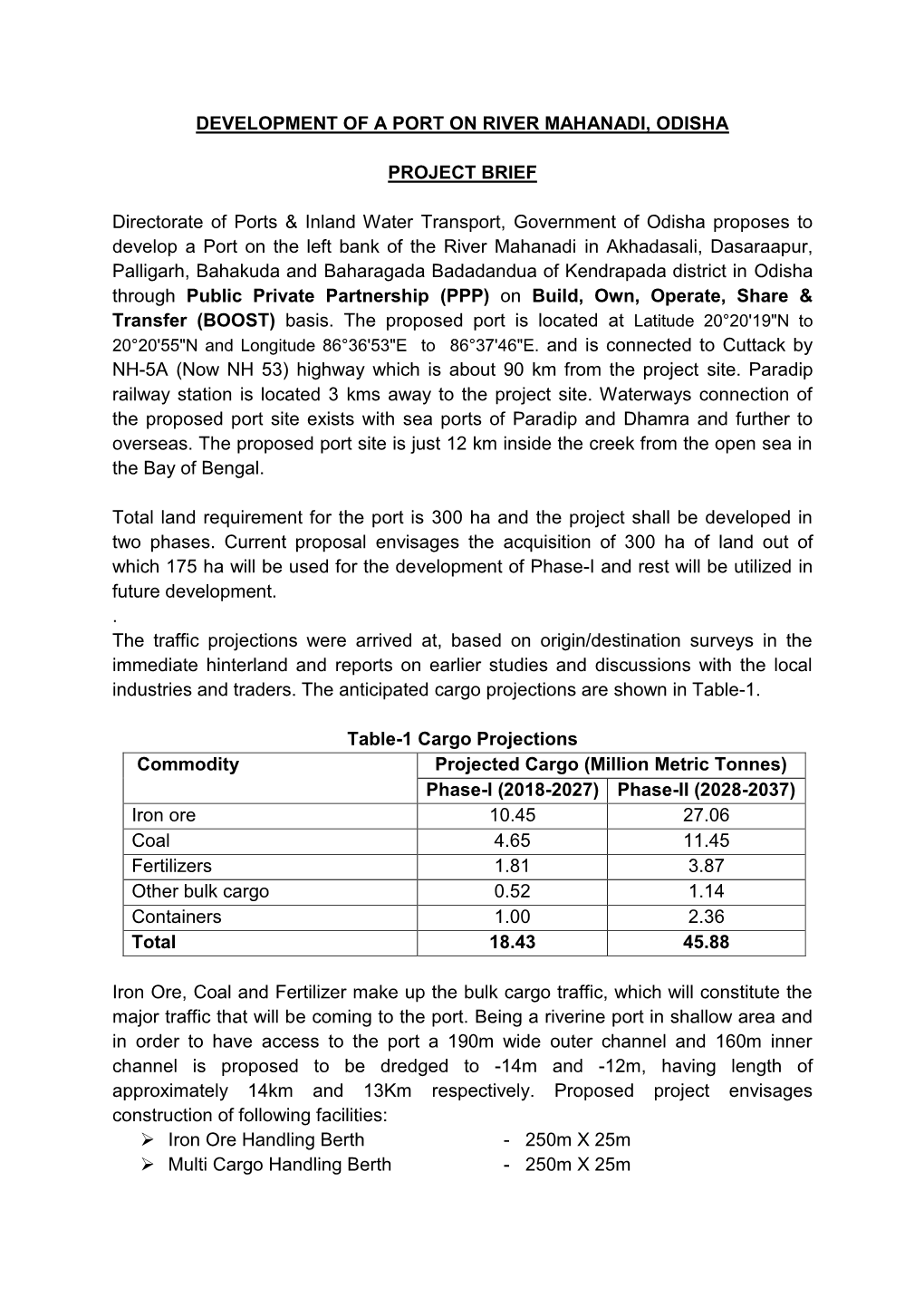 Development of a Port on River Mahanadi, Odisha