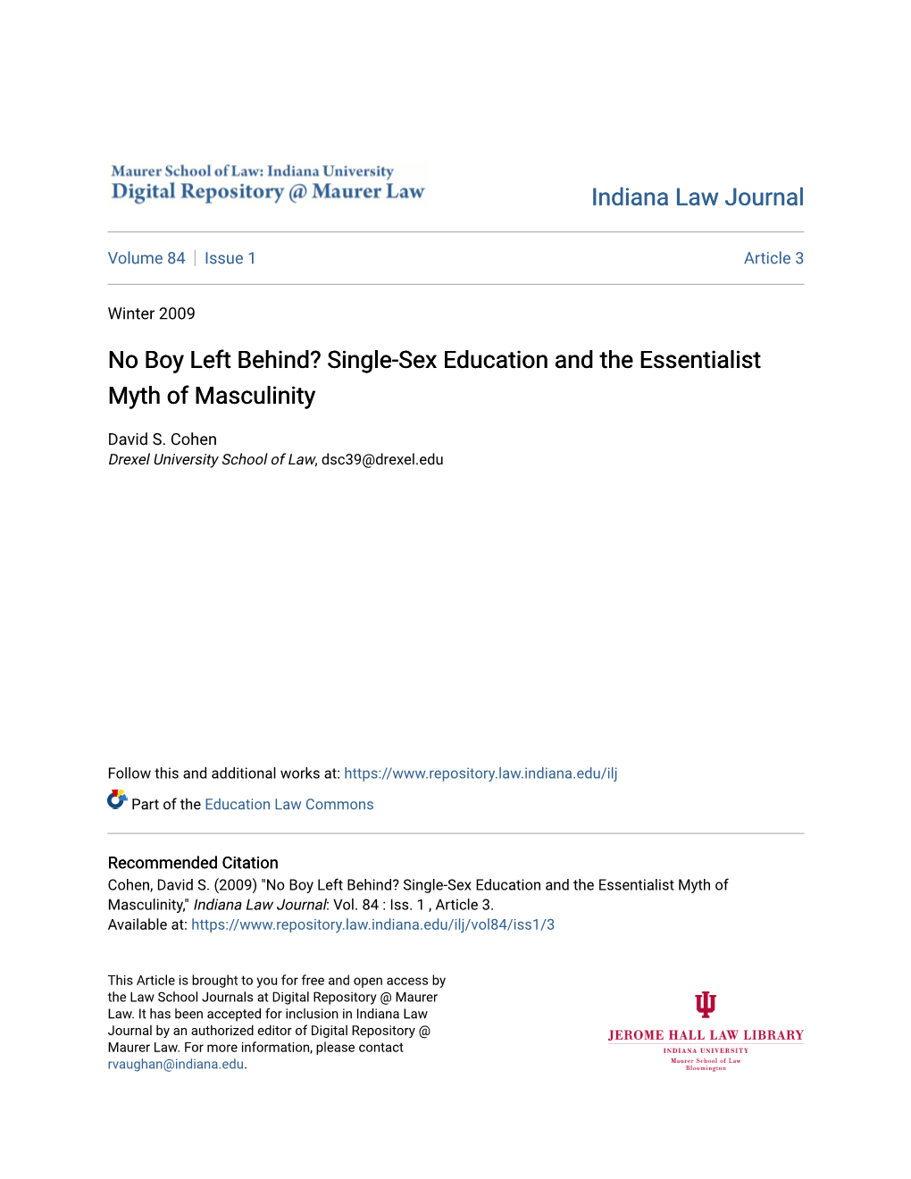 Single-Sex Education and the Essentialist Myth of Masculinity