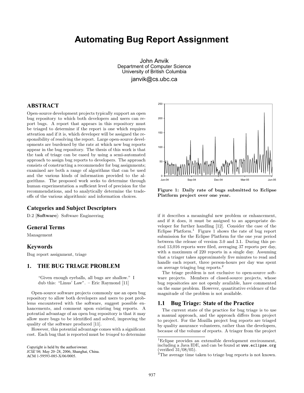 Automating Bug Report Assignment