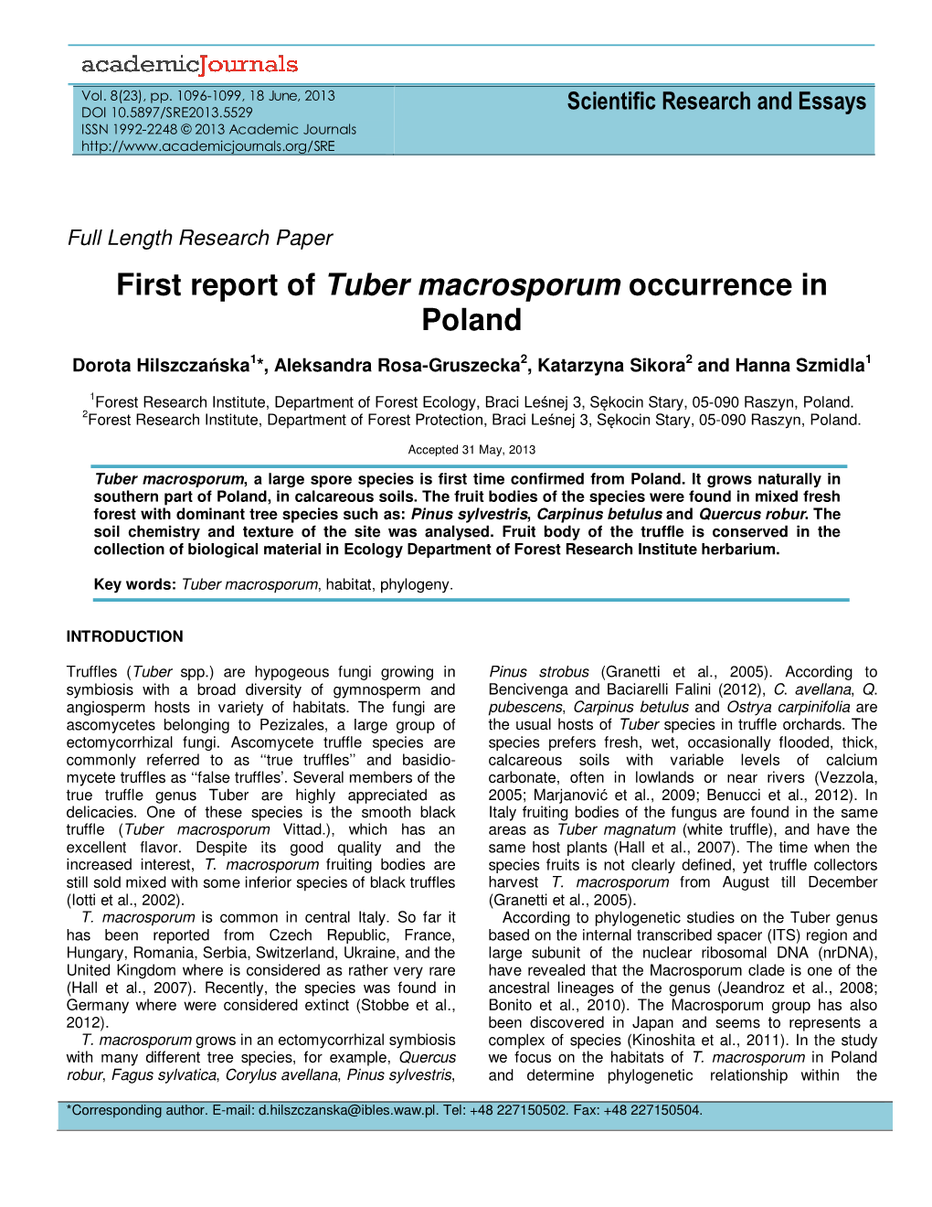 First Report of Tuber Macrosporum Occurrence in Poland