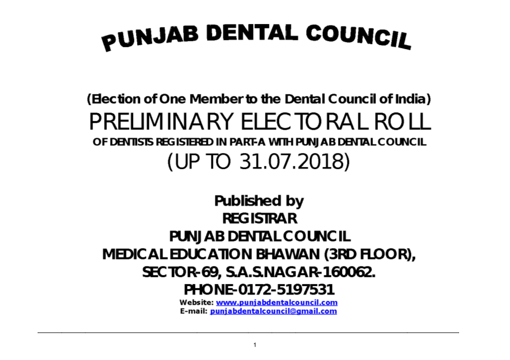 Preliminary Electoral Roll D.C.I. Election