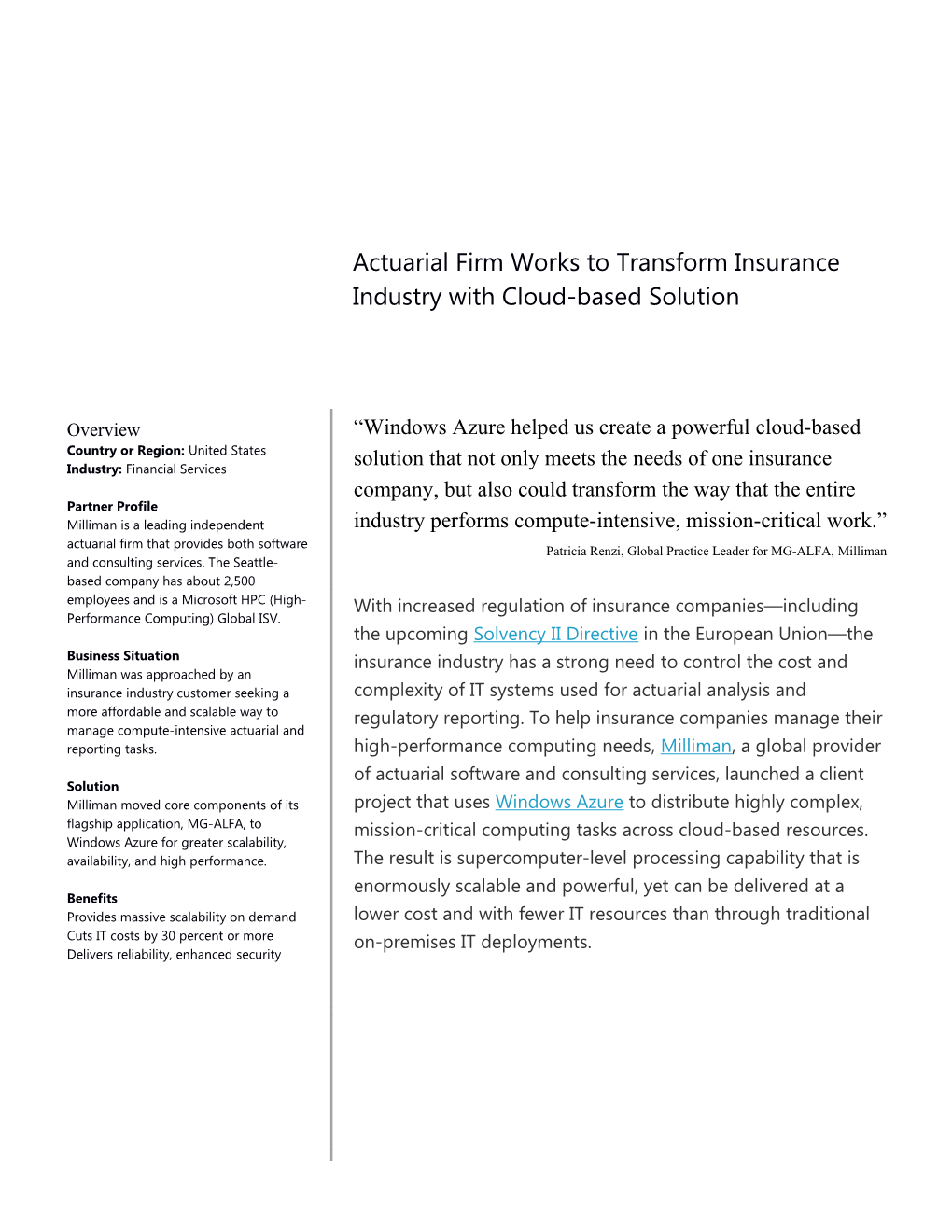 Actuarial Firm Works to Transform Insurance Industry with Cloud-Based Solution