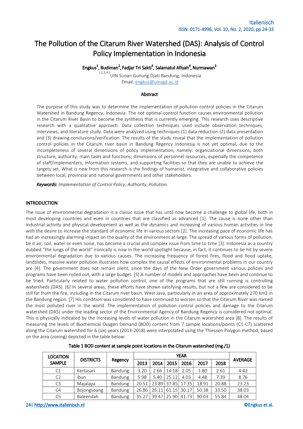 The Pollution of the Citarum River Watershed (DAS): Analysis of Control Policy Implementation in Indonesia