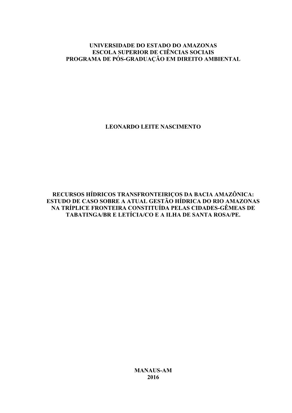 Recursos Hídricos Transfronteiriços Da Bacia Amazônica