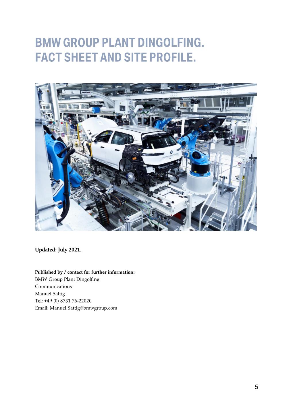 Bmw Group Plant Dingolfing. Fact Sheet and Site Profile