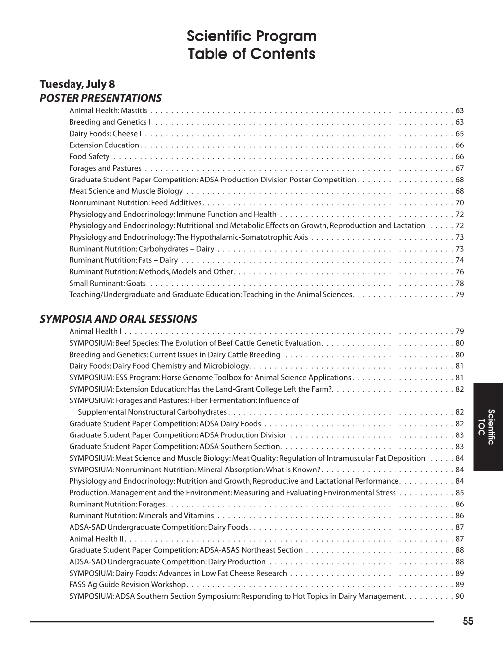 Scientific Program Table of Contents