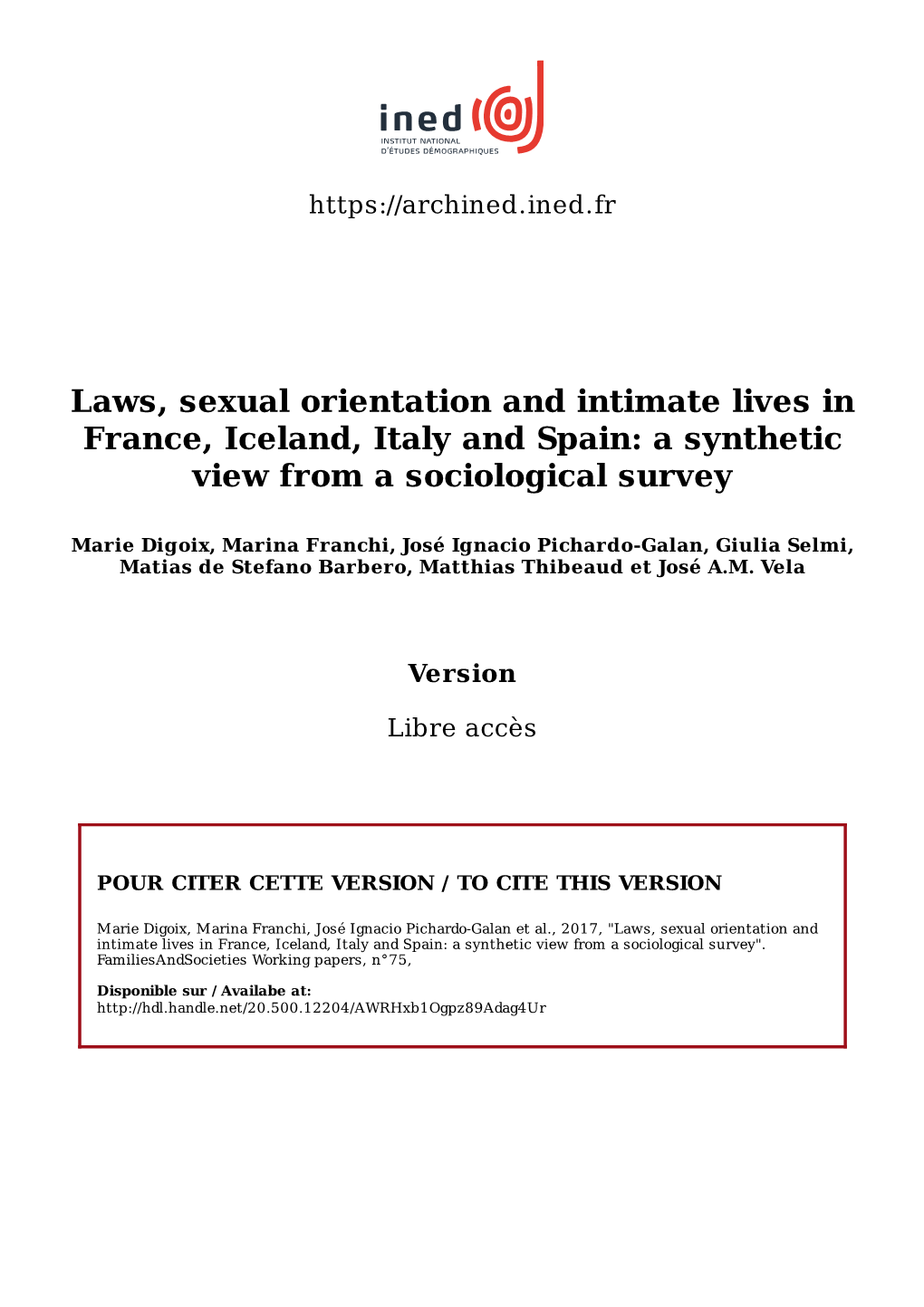 Laws, Sexual Orientation and Intimate Lives in France, Iceland, Italy and Spain: a Synthetic View from a Sociological Survey