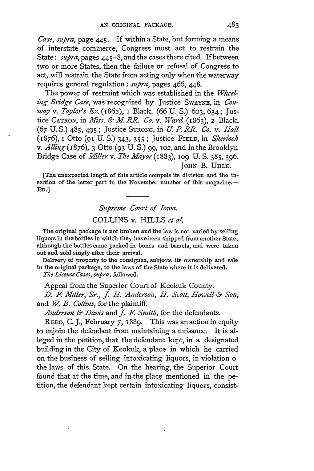 Case, Supra, Page 445. If Within a State, but Forming a Means