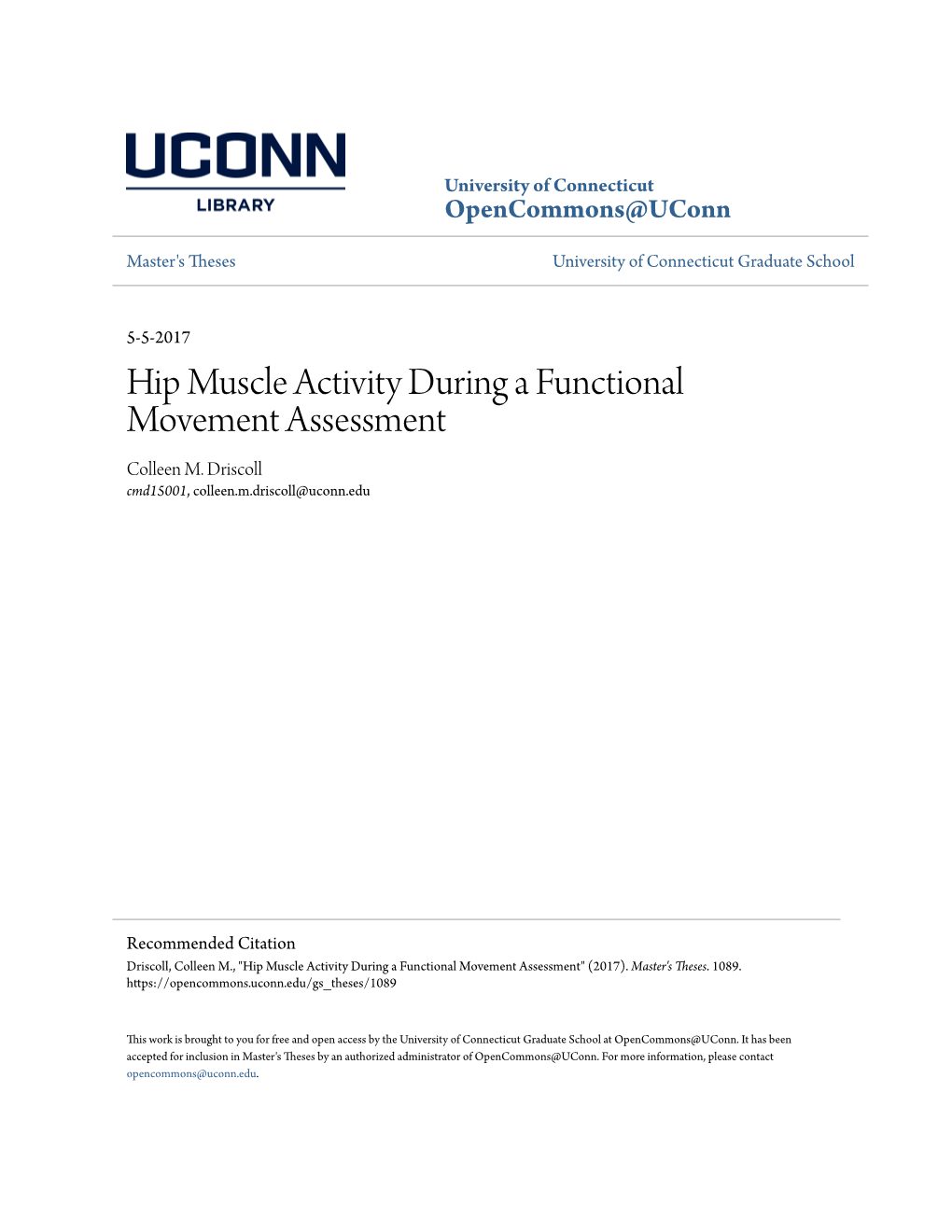 Hip Muscle Activity During a Functional Movement Assessment Colleen M