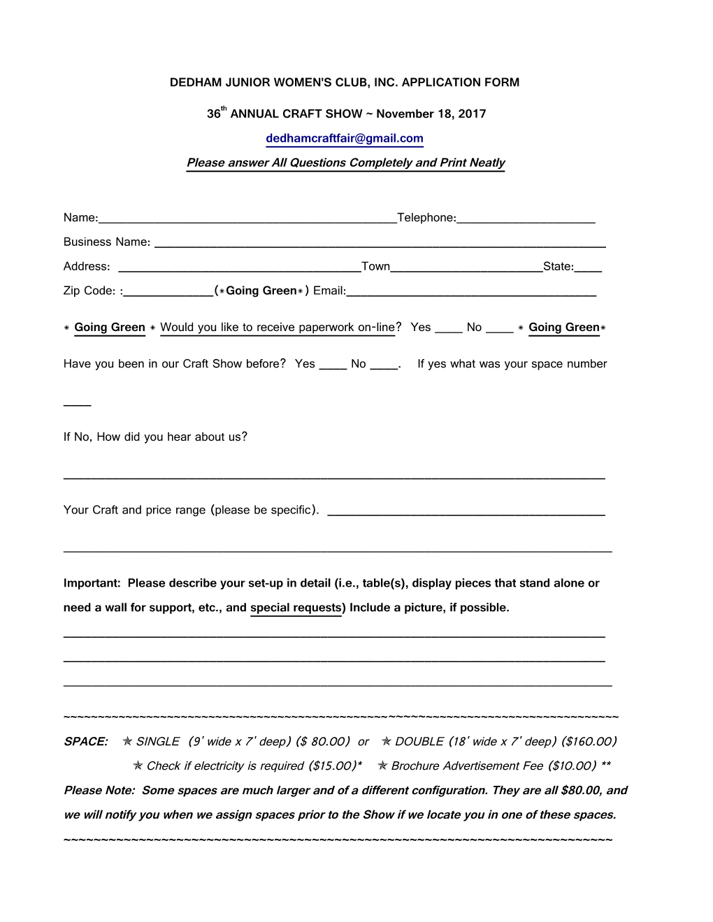 Dedham Junior Women's Club, Inc. Application Form