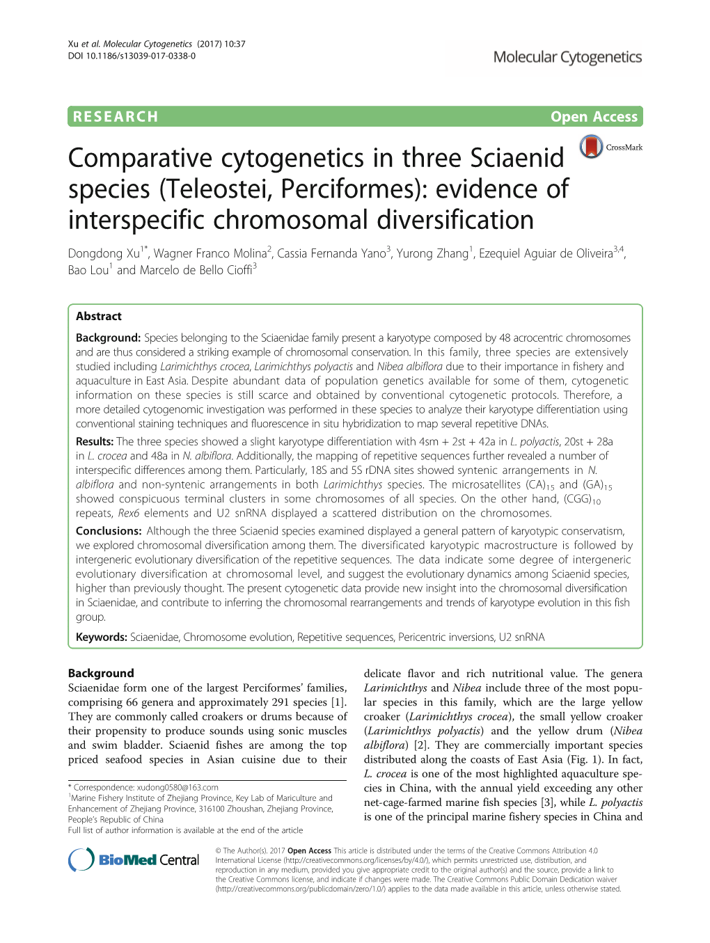 Comparative Cytogenetics in Three Sciaenid Species (Teleostei