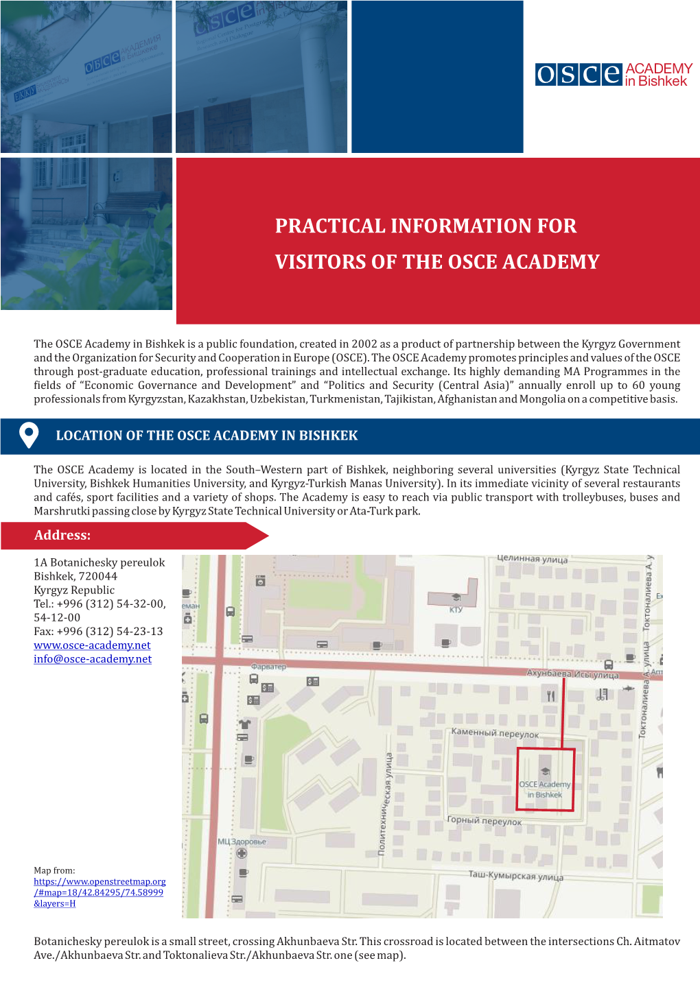 Practical Information for Visitors of the Osce Academy